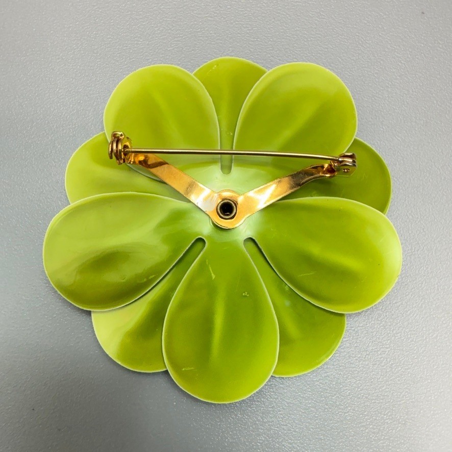 Vintage Brooch Earring Lot Lime Green Enamel Gold Tone Flower Ladybug Enamel