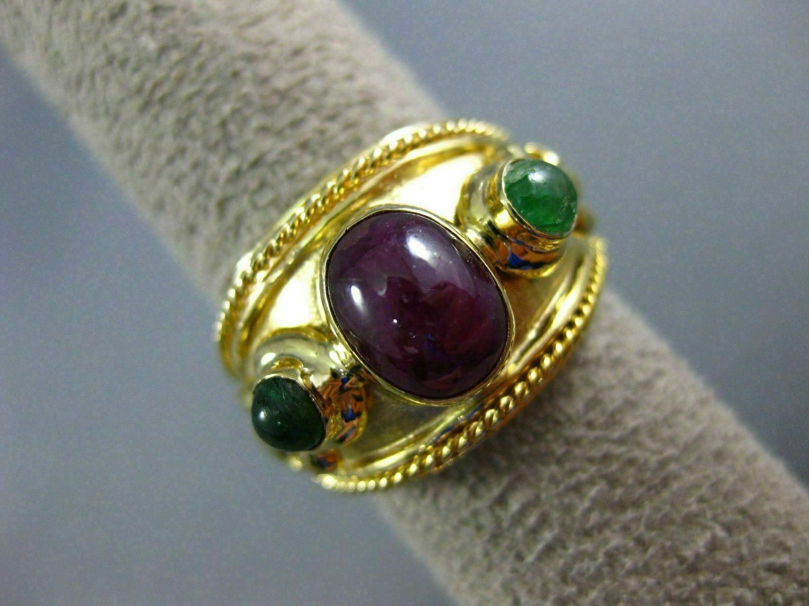 ESTATE WIDE 1.70CT AAA RUBY & EMERALD 14KT YELLOW GOLD 3D FILIGREE RING #25122