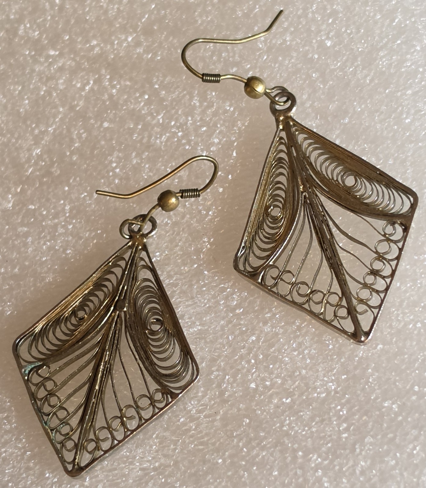 Vintage Silver Tone CANNETILLE Intricately Wired Dangle Drop Pierced Earrings