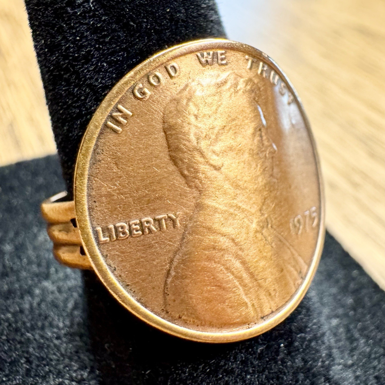 Vintage 1975 Lincoln Penny Copper Coin Ring Adjustable Statement Jewelry Sz 7.75