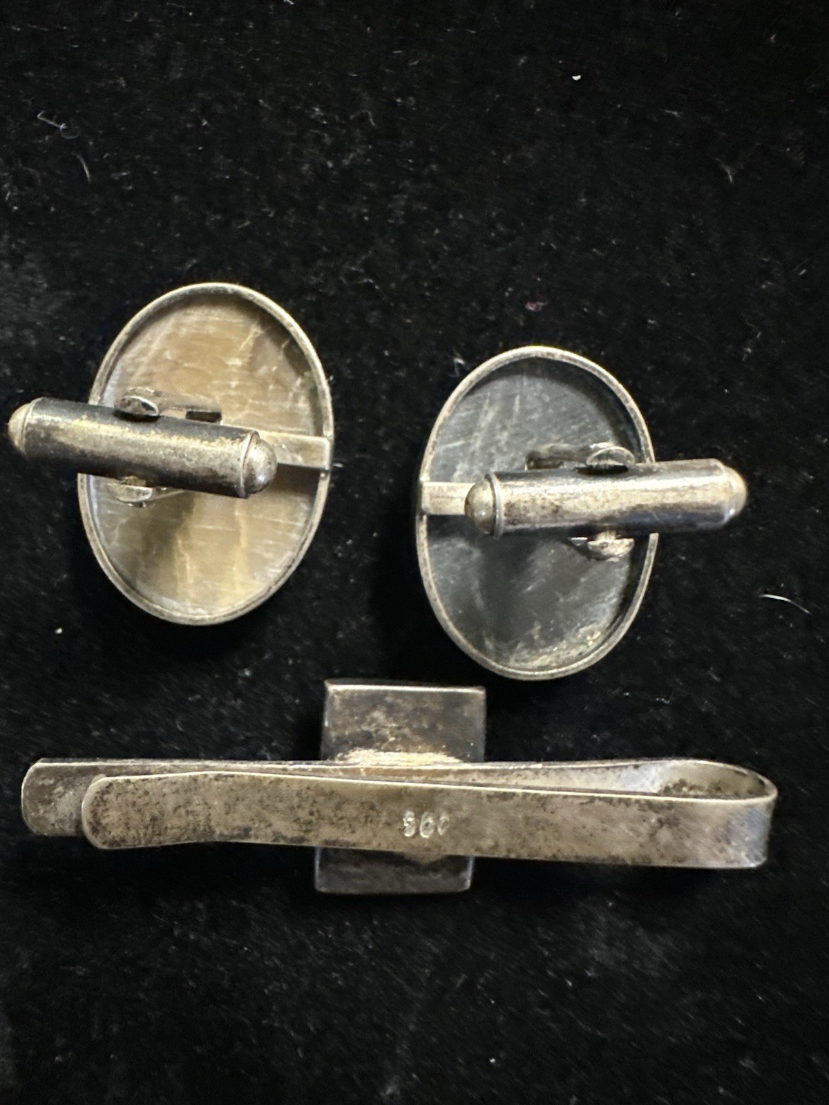 Vintage Handcarved Abalone Cameo ROMANSOLDIERS Sterling Tie Clip & Cufflink Set