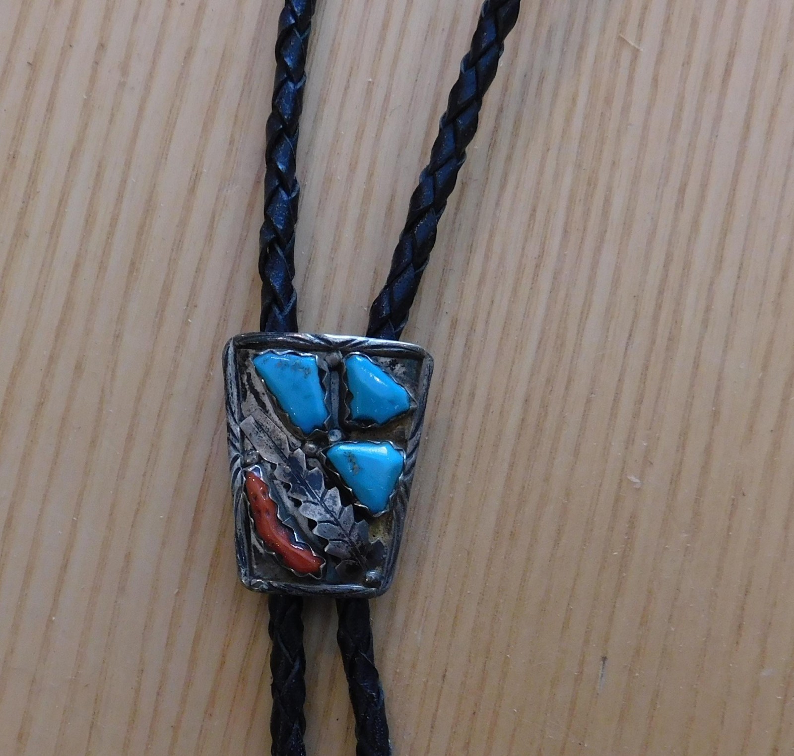 Vintage F. Cheama Sterling, Turqouis and Coral Bolo