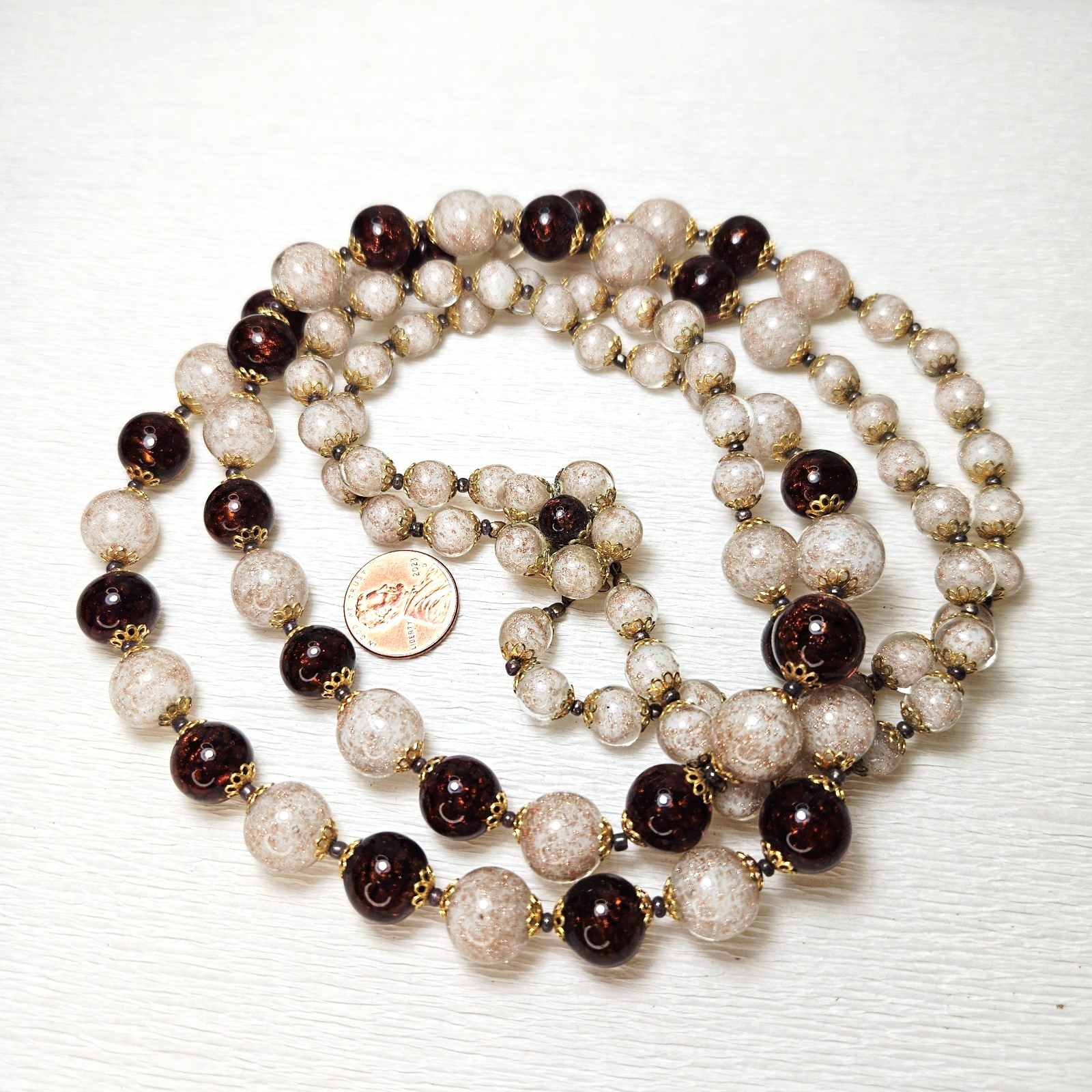 Venetian Sommerso Brown White Necklace Aventurine Glittery Matching Clasp
