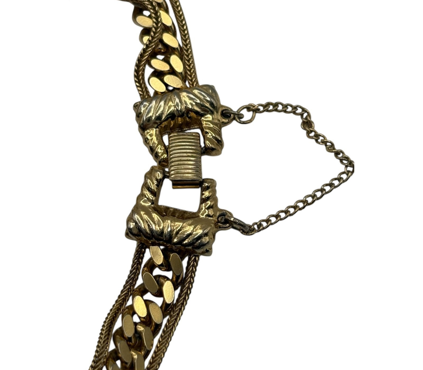 Goldette NY Gold Tone Bracelet 7″Cuban Chain Link Double Strand Safety Chain Vtg