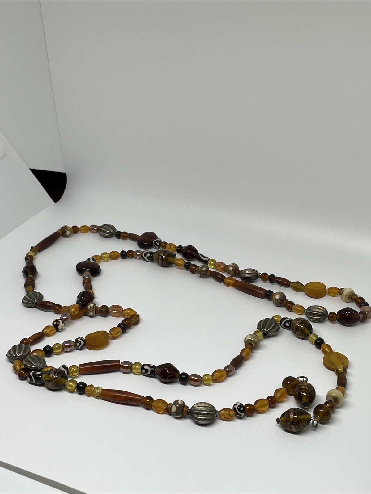 Necklace Multi Strand Wrap Amber Tone Ethnic