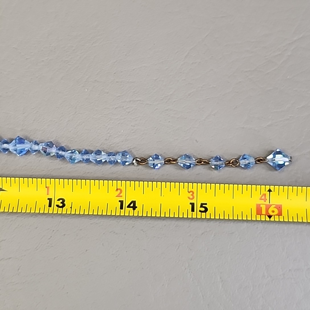 Vintage Glass Beaded Necklace Blue Bicone Graduated 16″