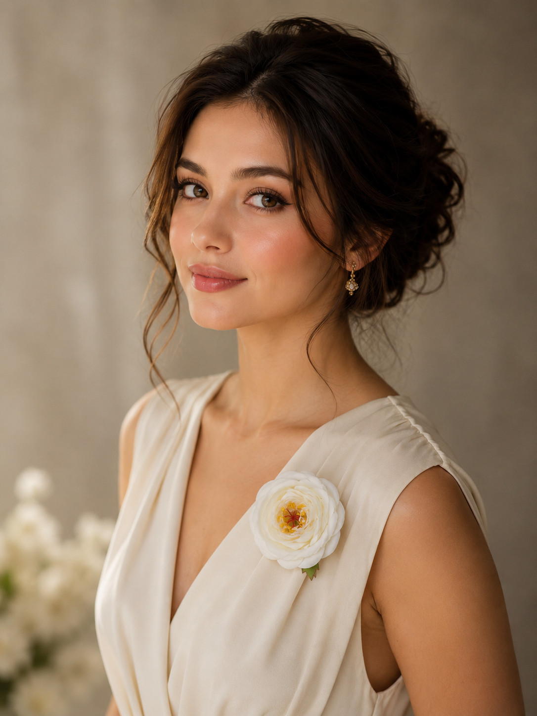 English Garden Rose Hair Clip and Pin Brooch, 4.5 inch Artificial Flower, White