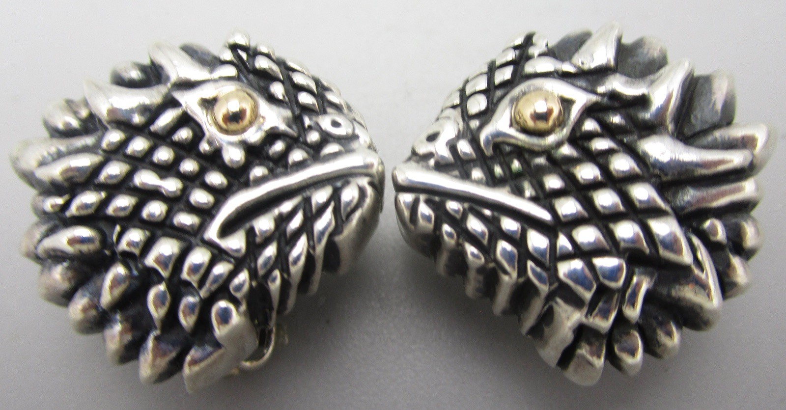 UNIQUE DIAN MALOUF STERLING SILVER 14K IGUANA LIZARD HEAD CLIP ON EARRINGS 24G
