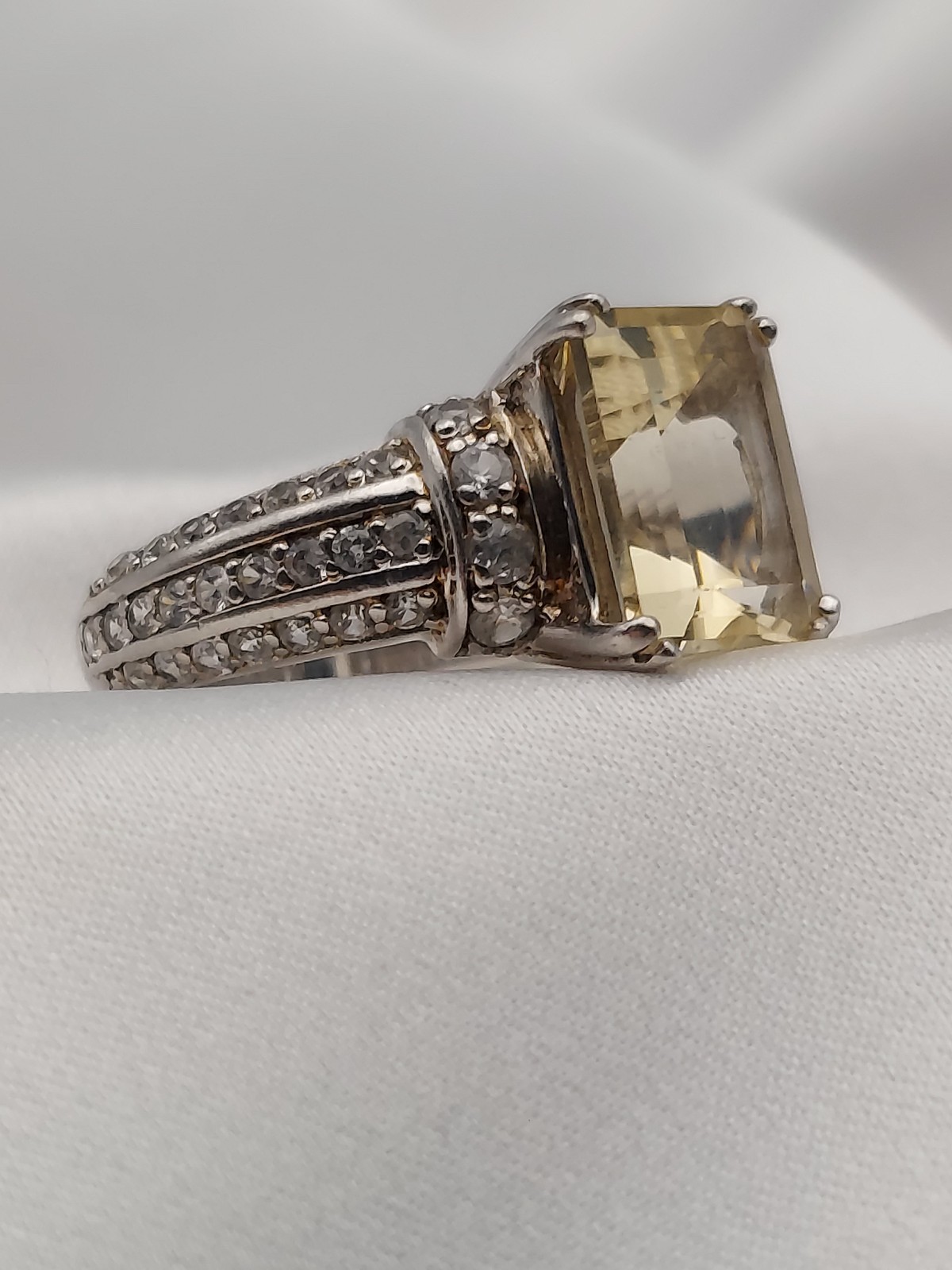 Sterling Silver Crystals & Citrine Rectangle 3 row Ring Size 8 Vtg HSN “B” 3ct
