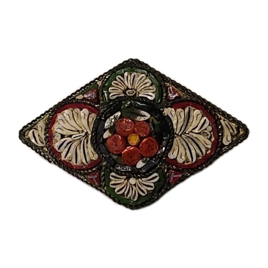Vintage Italian Micro Mosaic Floral Brooch Pin