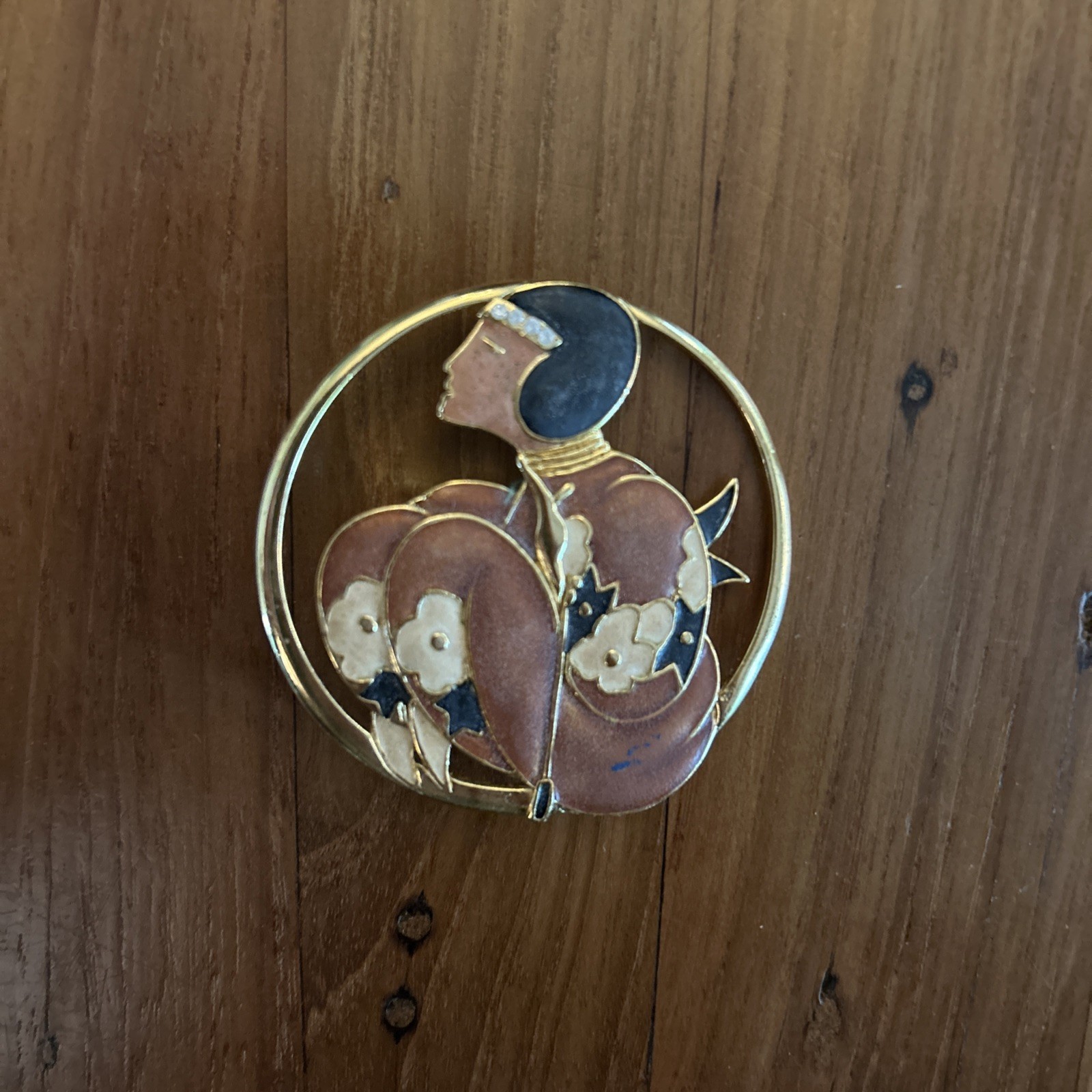 Orena Paris Enamel Spiral Brooch Pin 1.5in