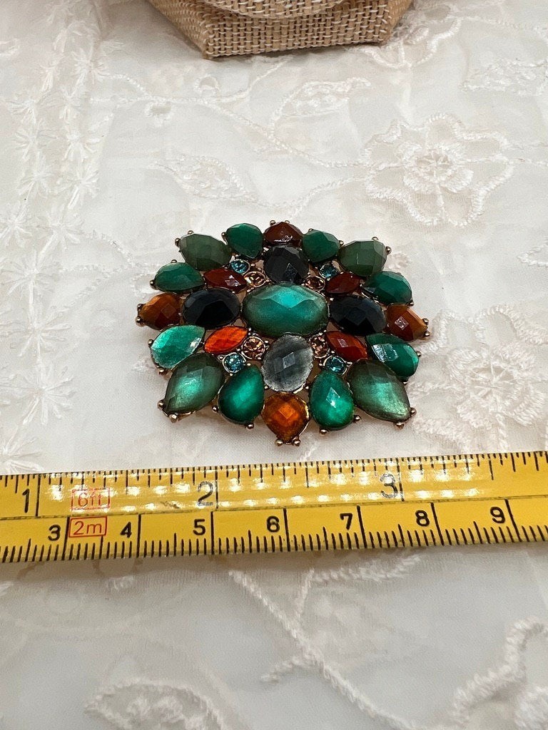 Vintage Brooch and Earrings Faceted Green Cut Glass Pin and Pierced Earrings Set