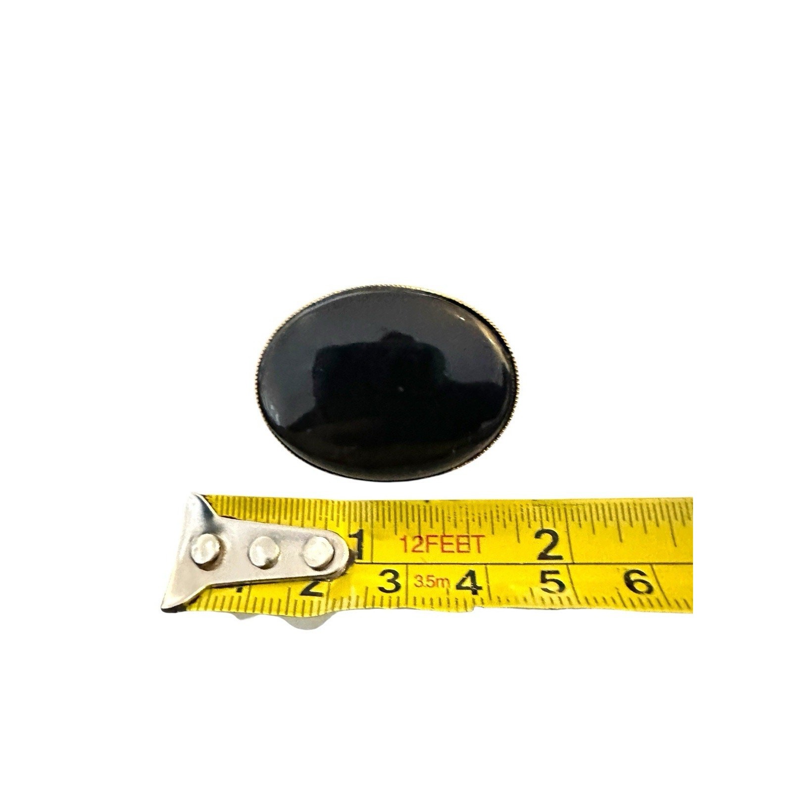 Vintage Black Onyx Oval Scarf Ring With Goldtone Metal Safety Clasp Estate EUC