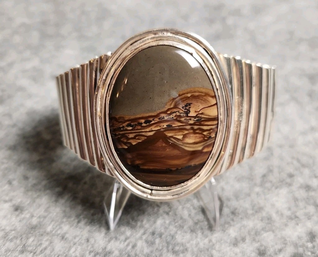 Vintage Navajo Picture Jasper Sterling Silver Cuff Bracelet Small6″ XRF Verified