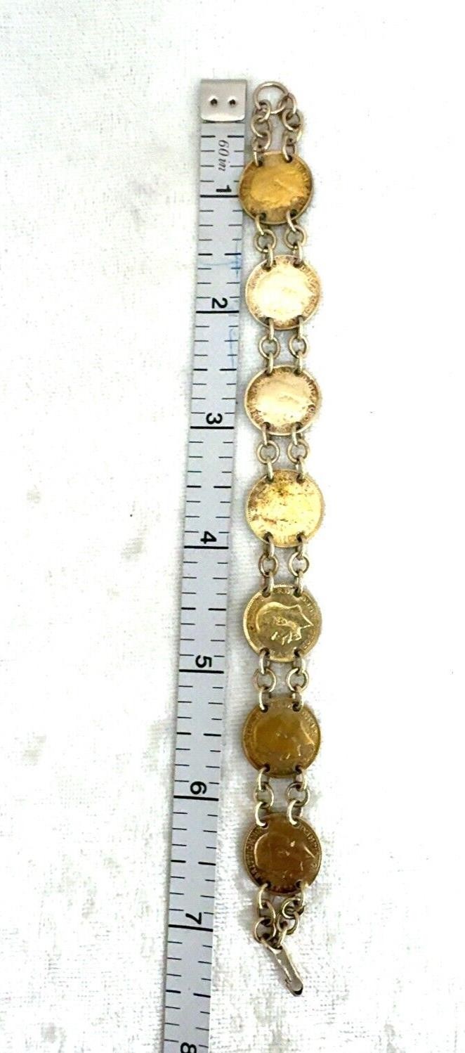 Coin Link Bracelet 8 Antique British Silver Coins