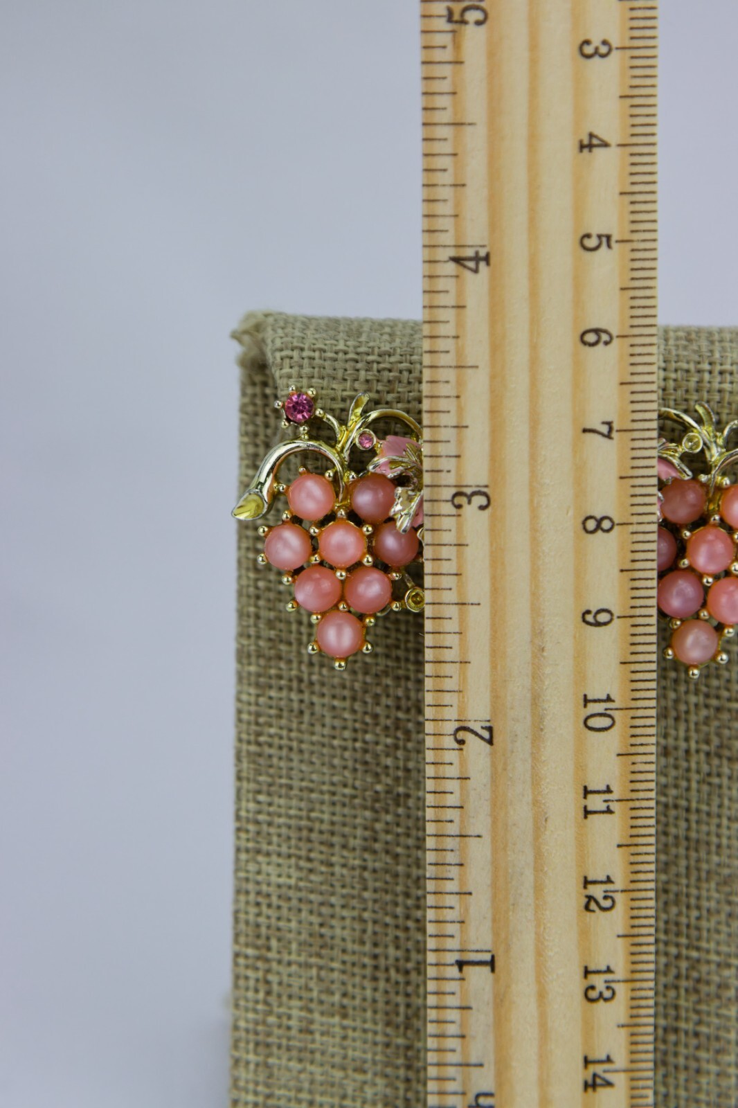 Pink Moonglow Clip-On Earrings, Grape Clusters, 14gr