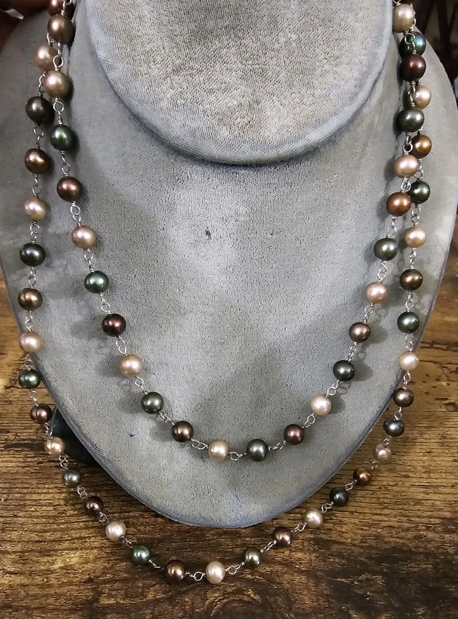 Vintage Sterling Silver 925 Ball Bead Earthtone Chain 38″ Long Necklace 44g