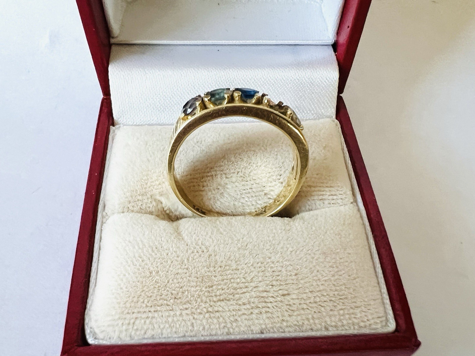 Vintage 14k Yellow Gold 5 Gem Stone 1 Missing MOTHERS Band Ring 3.6 Grams Sz 8
