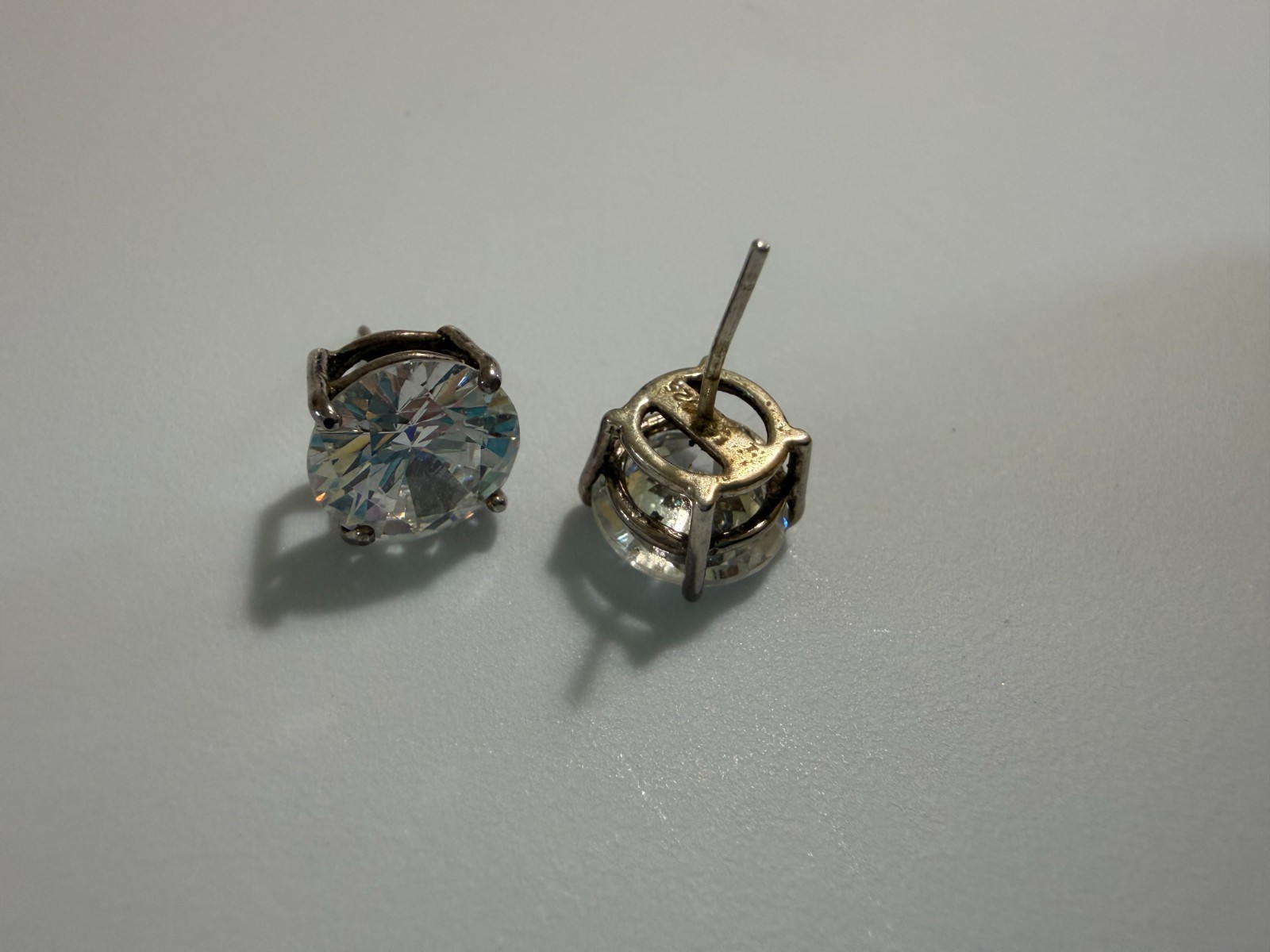 Vintage Round Genuine CZ Stud Earrings Set in Sterling Silver Post 1/2 inch each