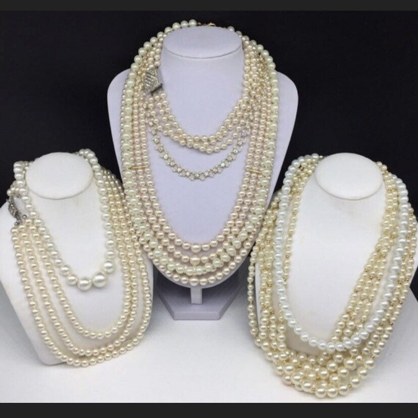 10 Beaded Faux Pearl Necklaces Costume Jewelry Lot Wearable Vintage Pearls