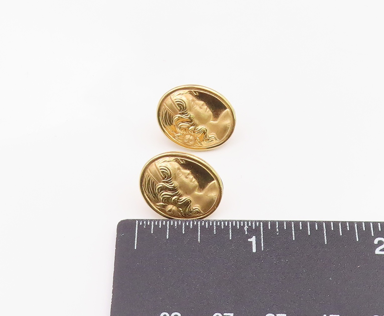 14K GOLD Vintage Earrings Classic Lady Profile Portrait Oval Studs GE357
