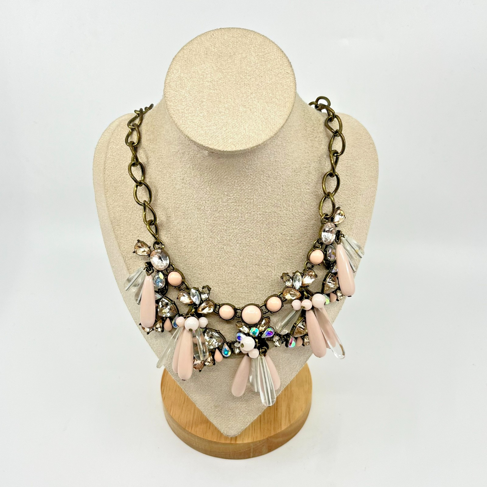 VTG Sugarfix by BaubleBar Pink Teardrop Statement Bib Necklace Curb Link Lobster