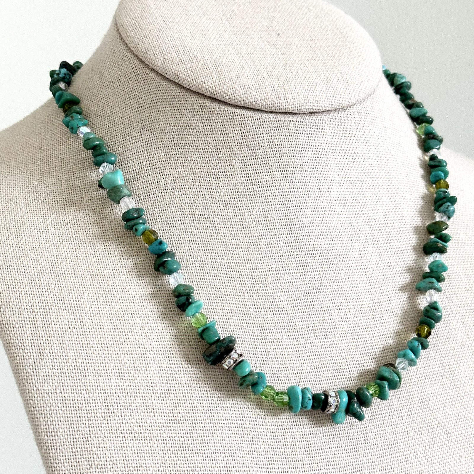 Vintage Kirks Folly Turquoise AB Crystal Beaded Ladies Strand Necklace