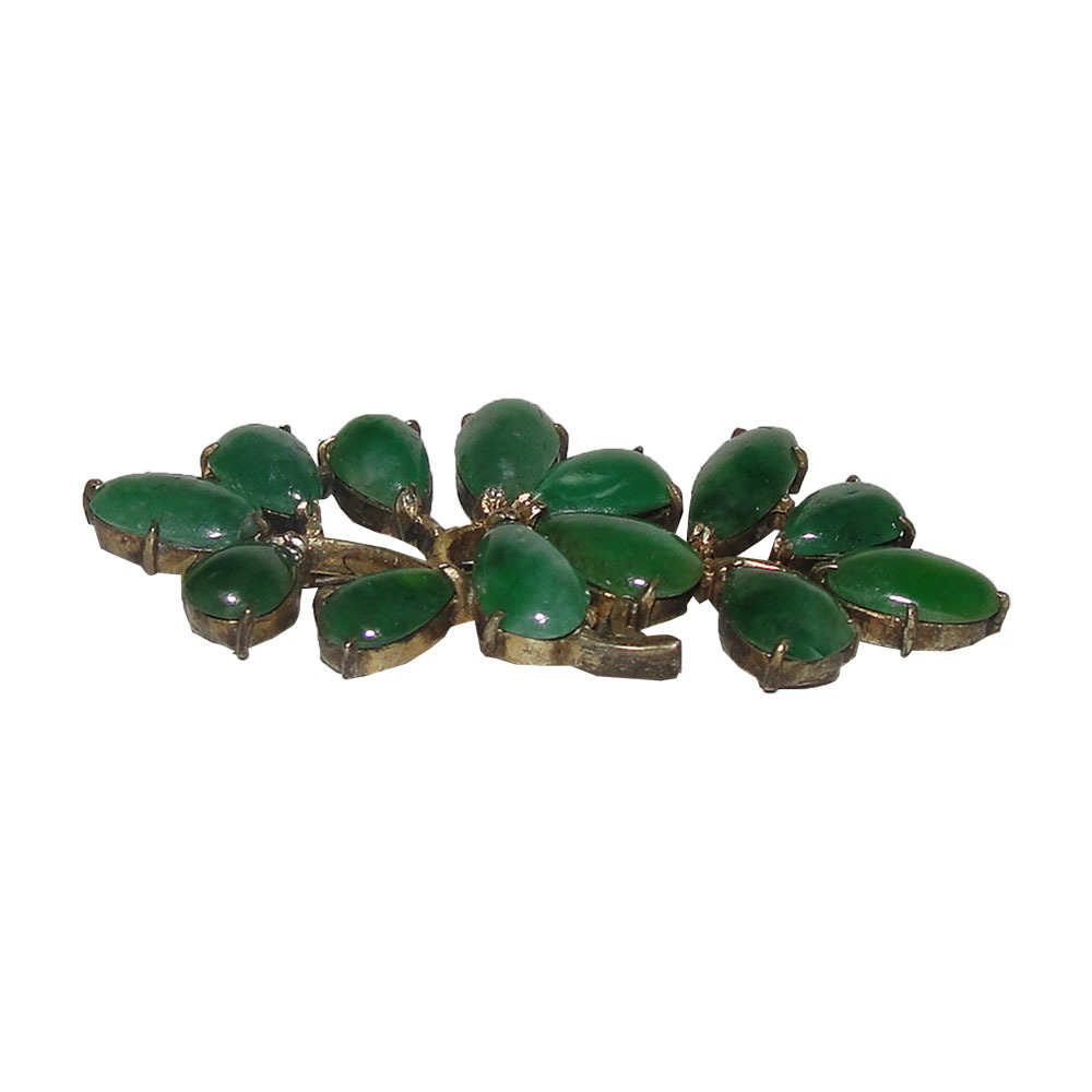 Victorian Gold Gilt Carved Emerald Cabochon Pin