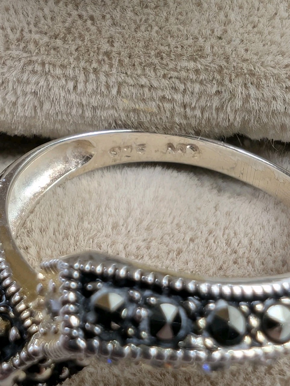 Charles Winston CW Sterling Silver Marcasite CZ Two Toned Bypass Ring Sz 7.5