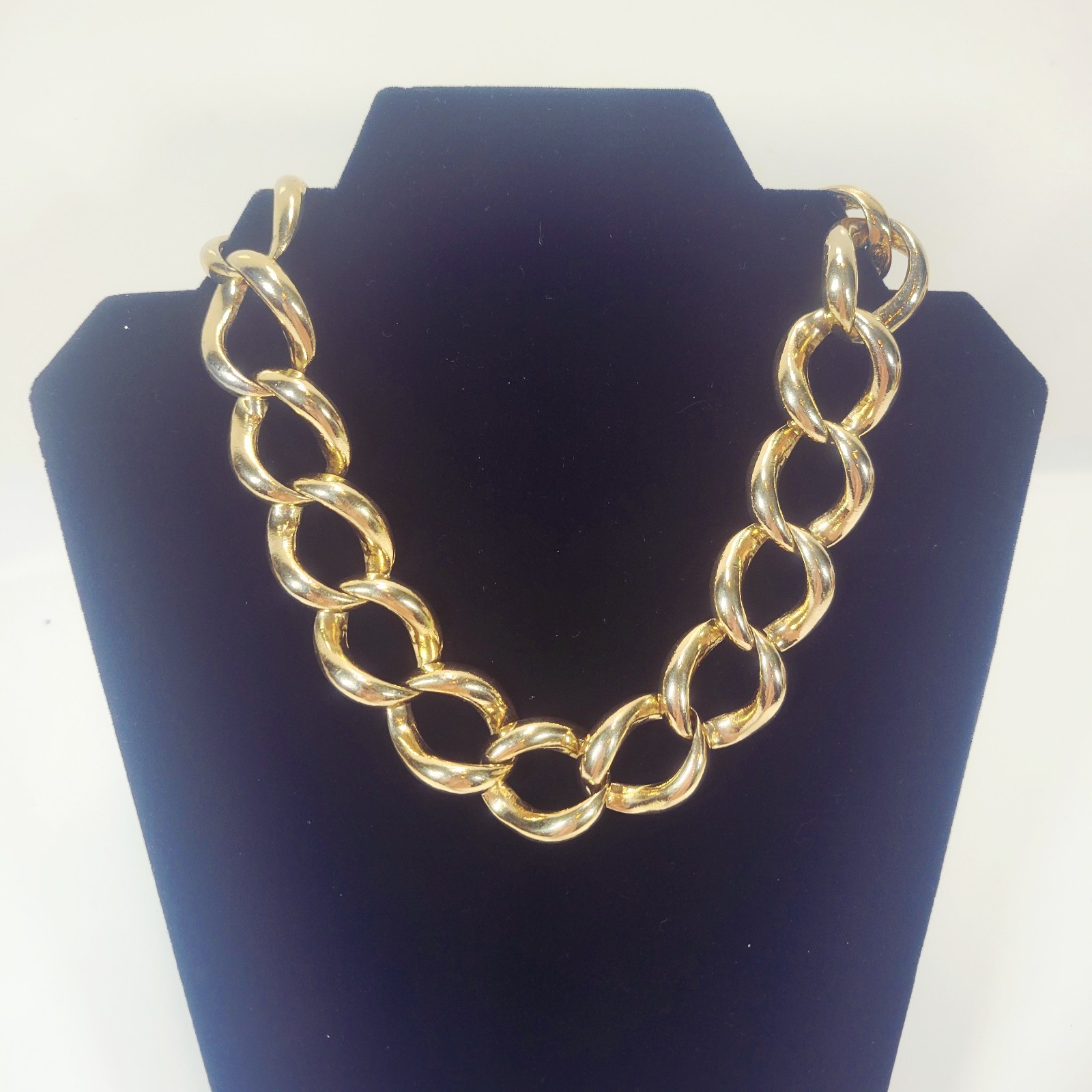 Vintage 80s Gay Boyer Signed Twisted Curb Link Collar Necklace Heavy Statement
