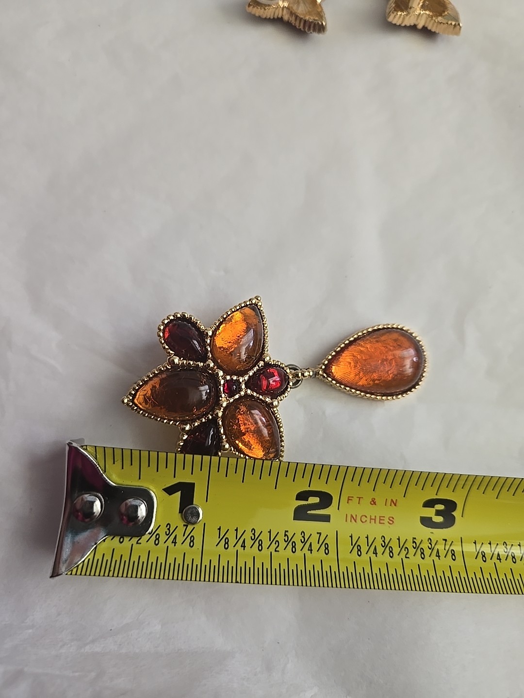 Vtg Avon Mogul Topaz Lucite Cabochon Star Dangle Pin Pendant Clip Earrings
