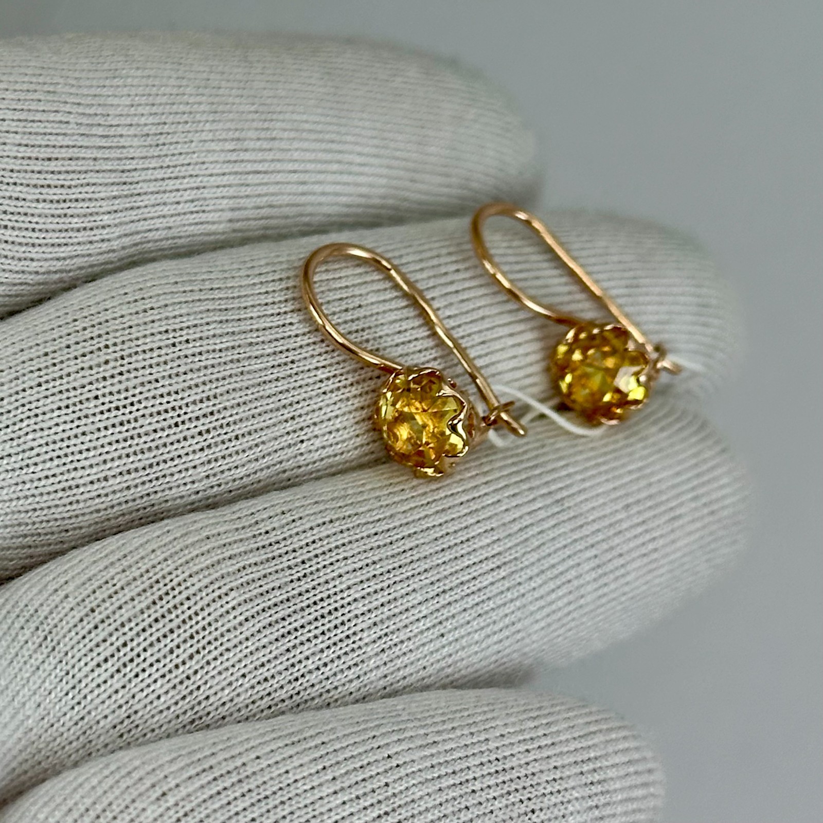USSR Vintage Original Rose Gold Citrine (lab. made) Earrings 583 14K 2.16 g.
