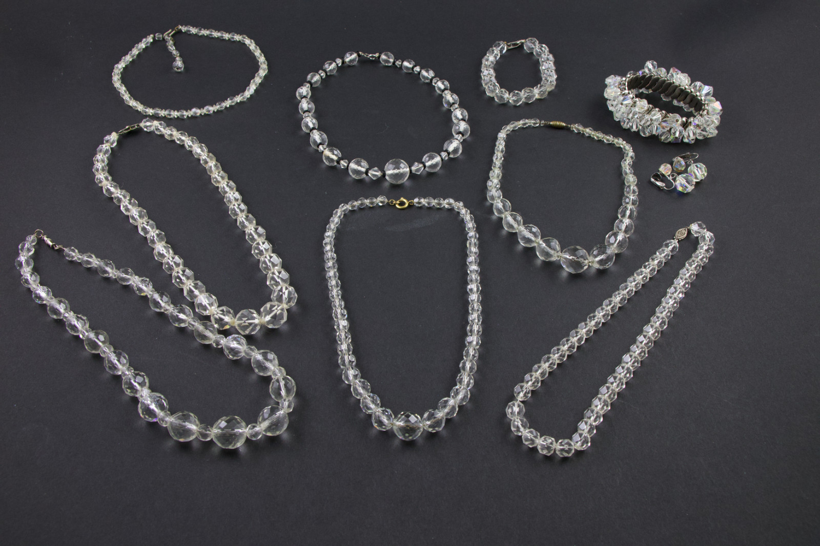 10 Vintage Wearable Faceted Rock Crystal & AB Jewelry Mix Lot Necklace Bracelet