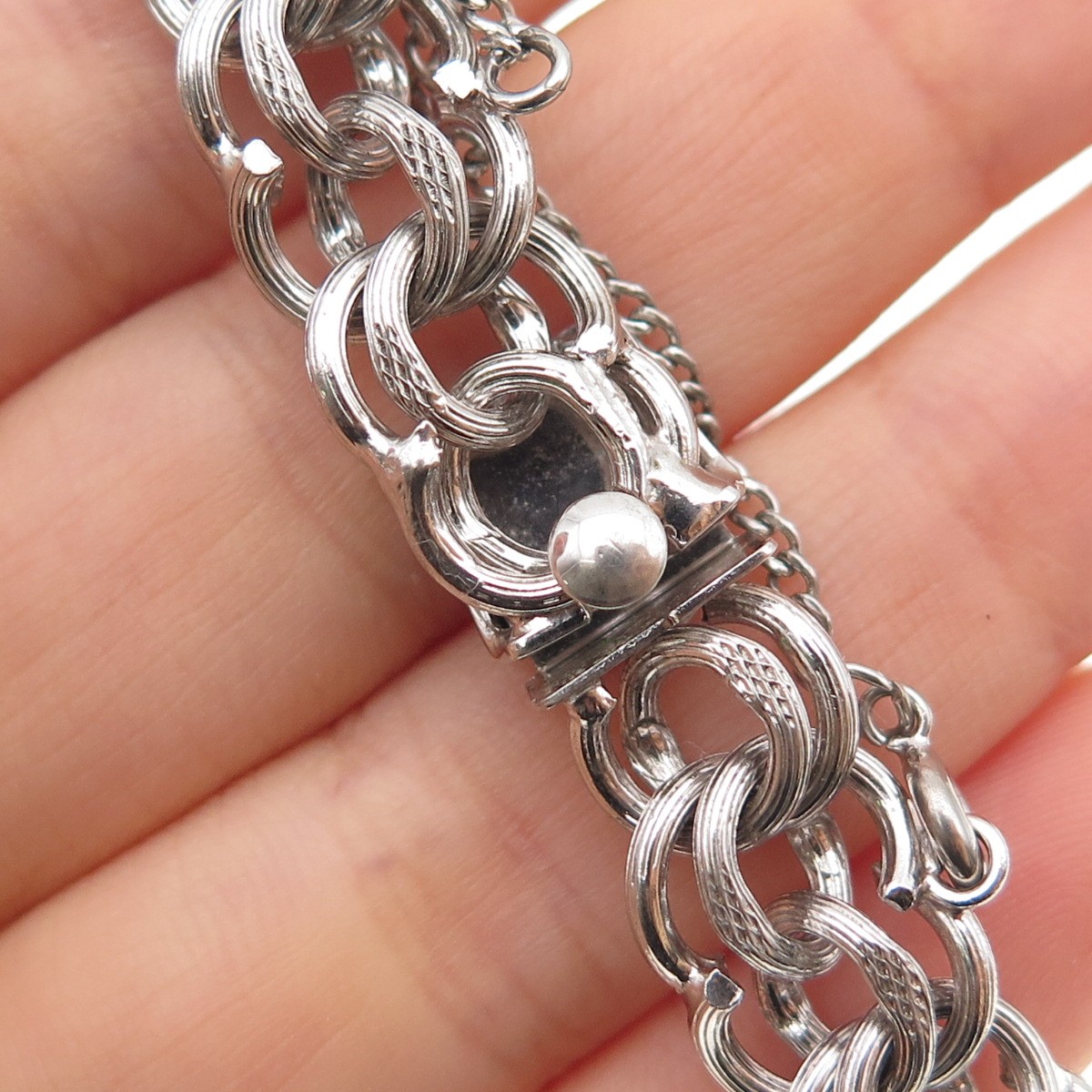 A&Z HAYWARD 925 Sterling Silver Antique Art Deco Double Rolo Link Bracelet 7″