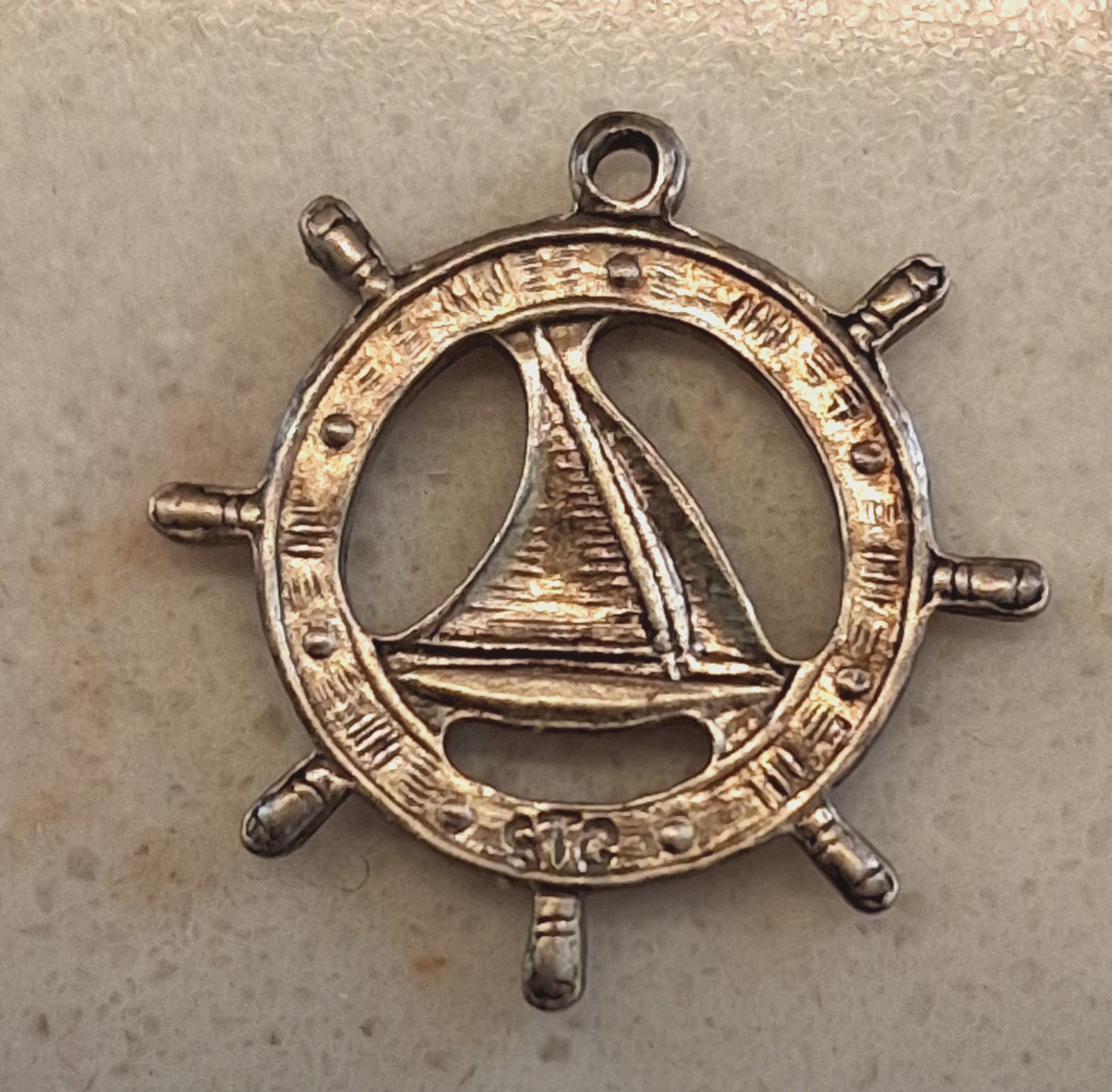 Antique 925 Sterling Silver SHIP WHEEL SAILBOAT Sailing Boat Bracelet Charm SEA