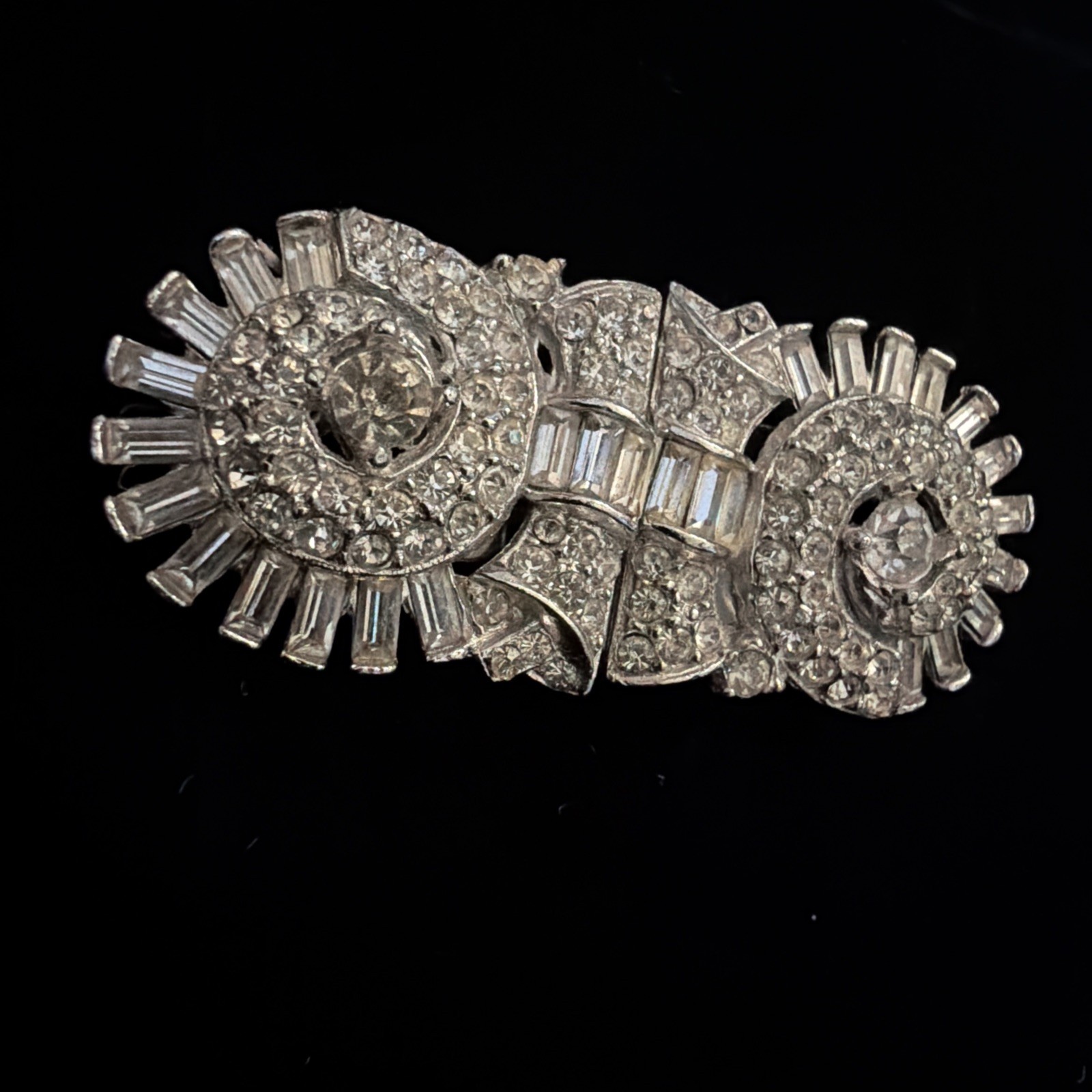 Vintage Coro Duette Art Deco Convertible Brooch Pin Silver Clear Rhinestone Pin