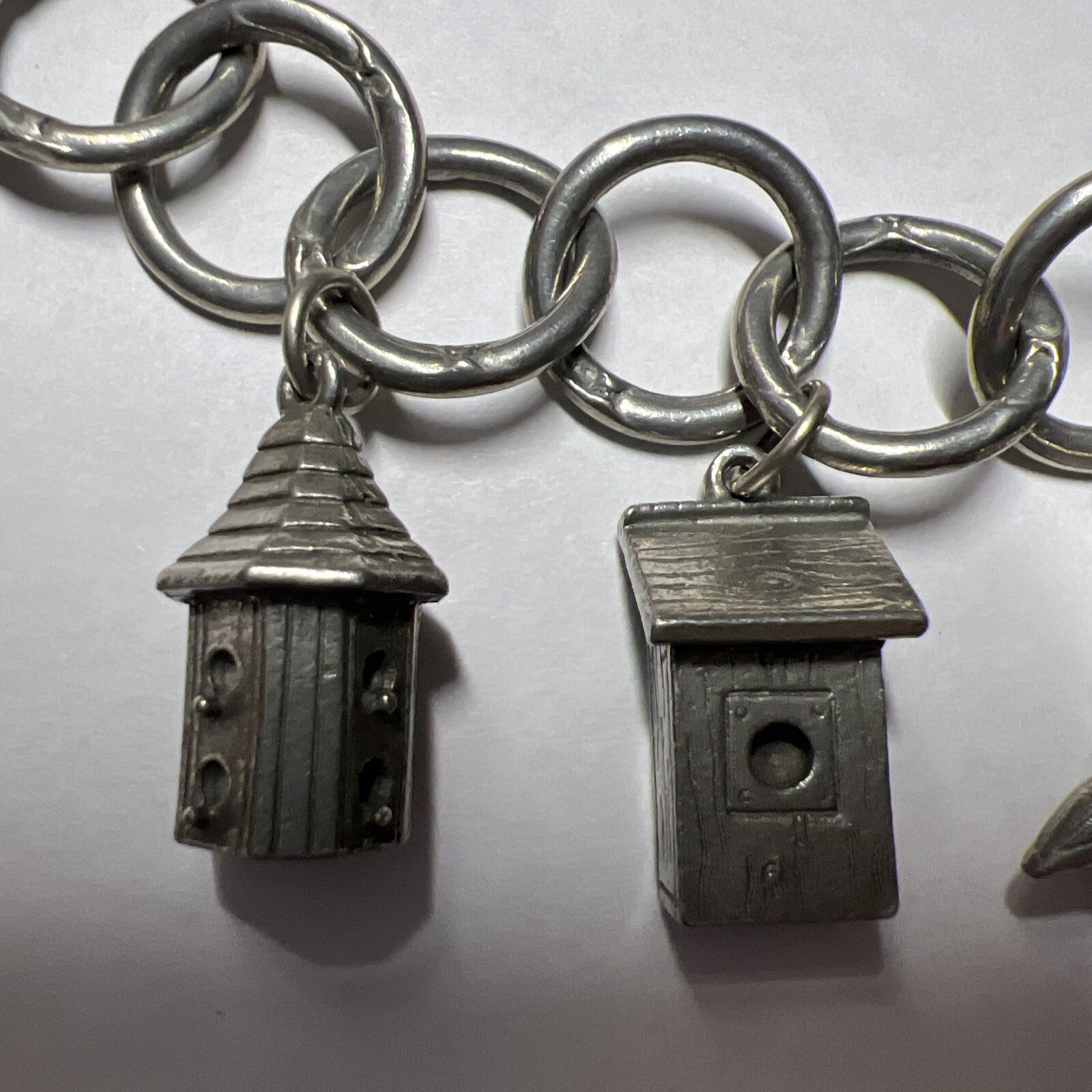 Vintage Jim Clift Pewter Signed Birdhouse/Bird Feeder Charm Bracelet Unique