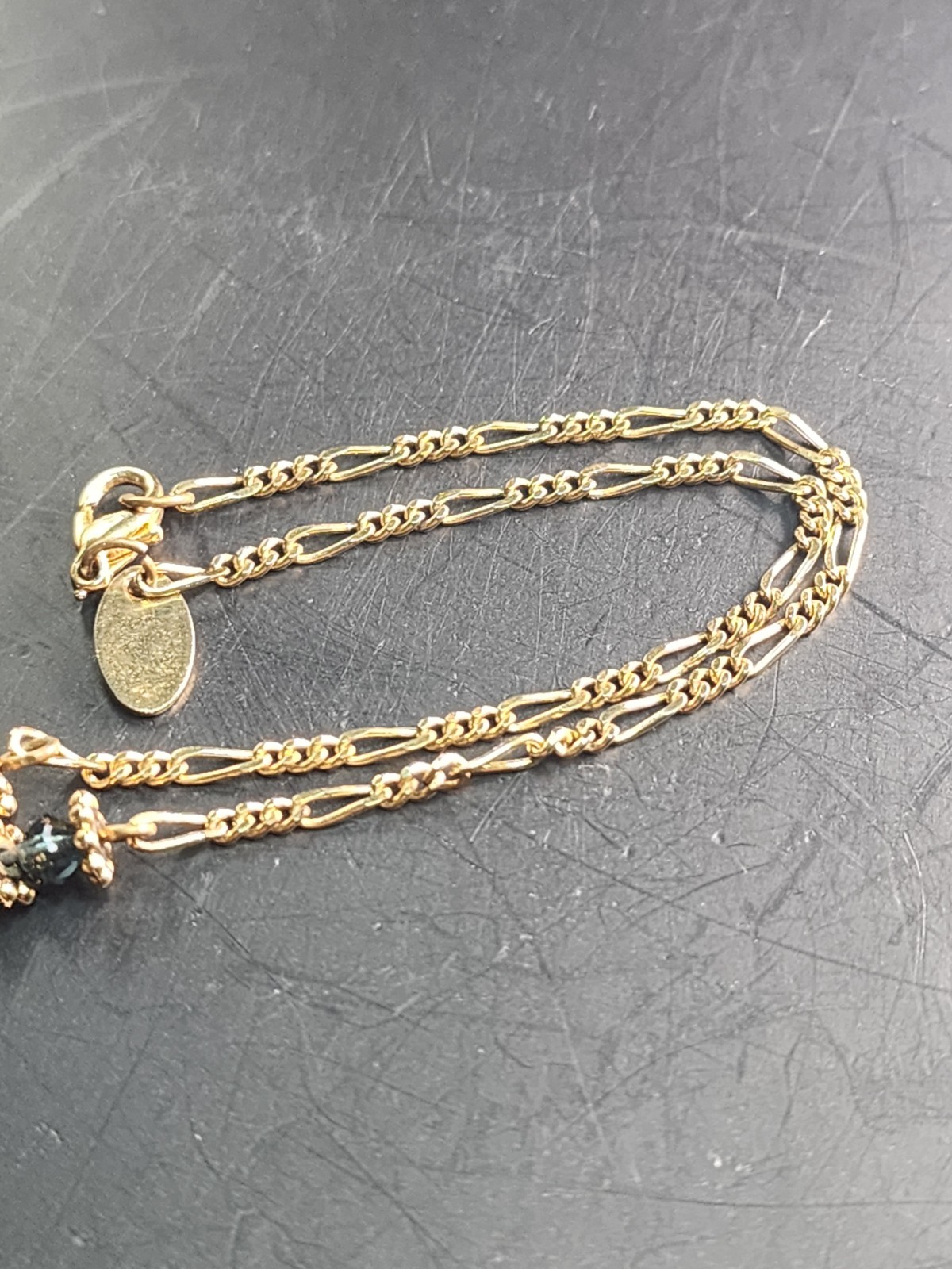 Y2K Jewel Tone Choker Necklace Gold Plate Figaro Chain Amethyst & Glass 15″