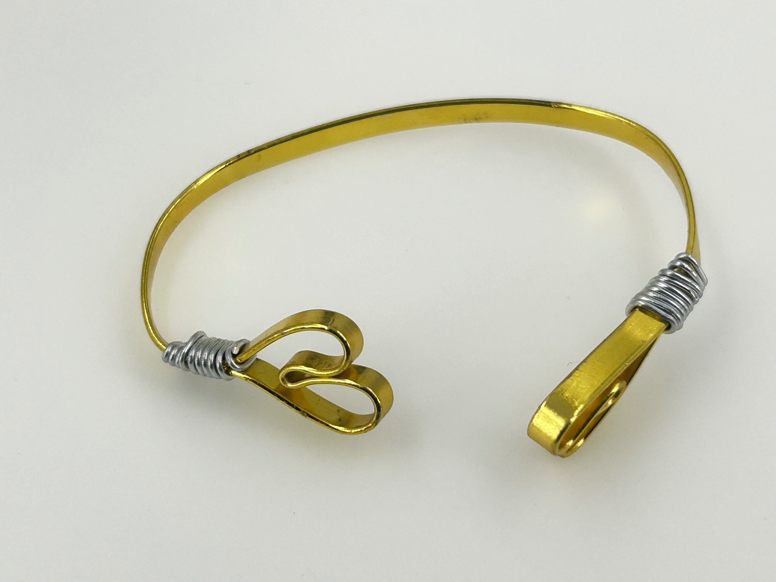 Vintage Handmade Gold Tone Wire Wrapped Open Cuff Bracelet