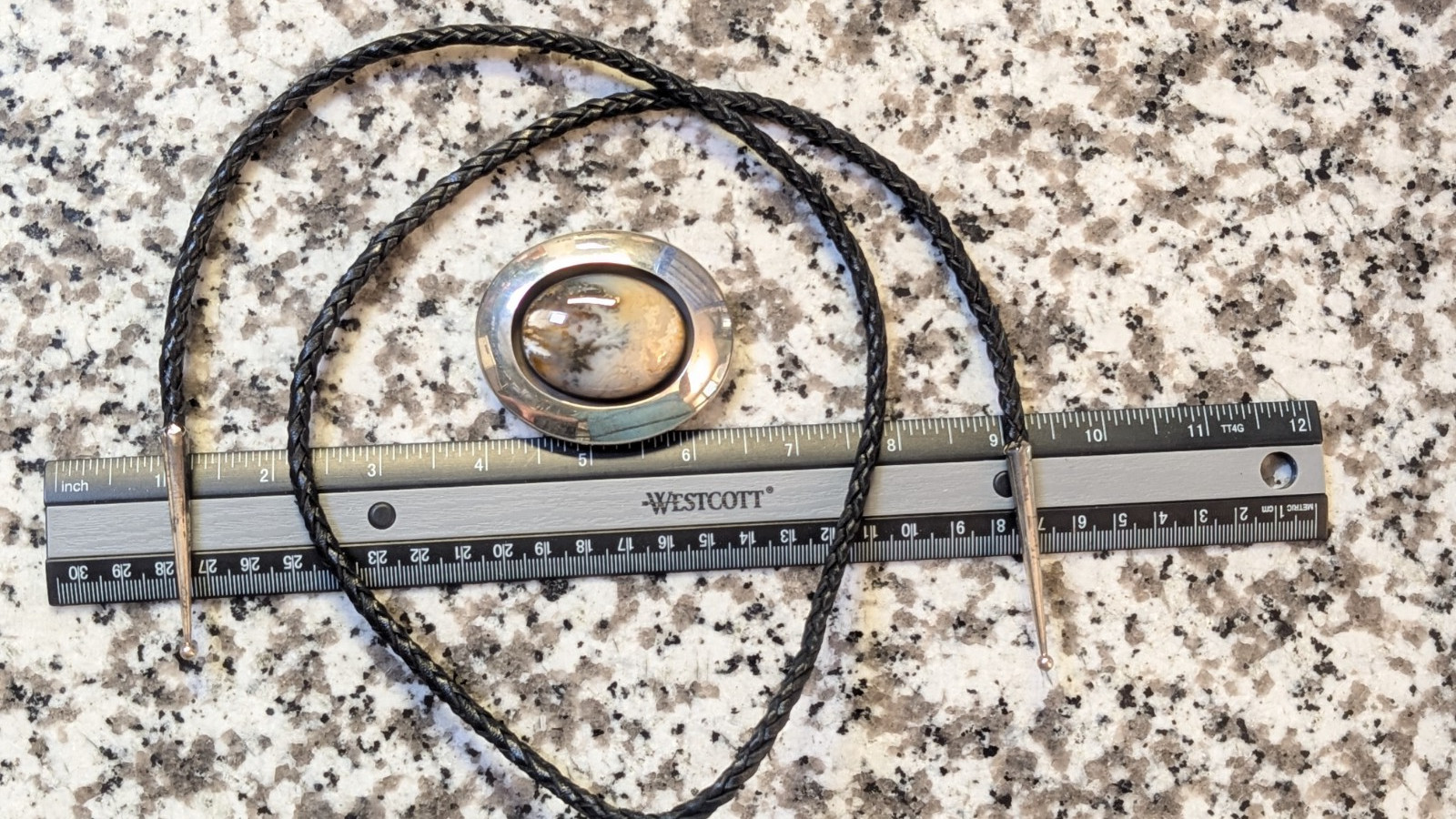 VTG STERLING SILVER BOLO SIGNED ABOUT 36 1/2″ LONG CORD BOLO WEIGHS 50.5+ GRAMS