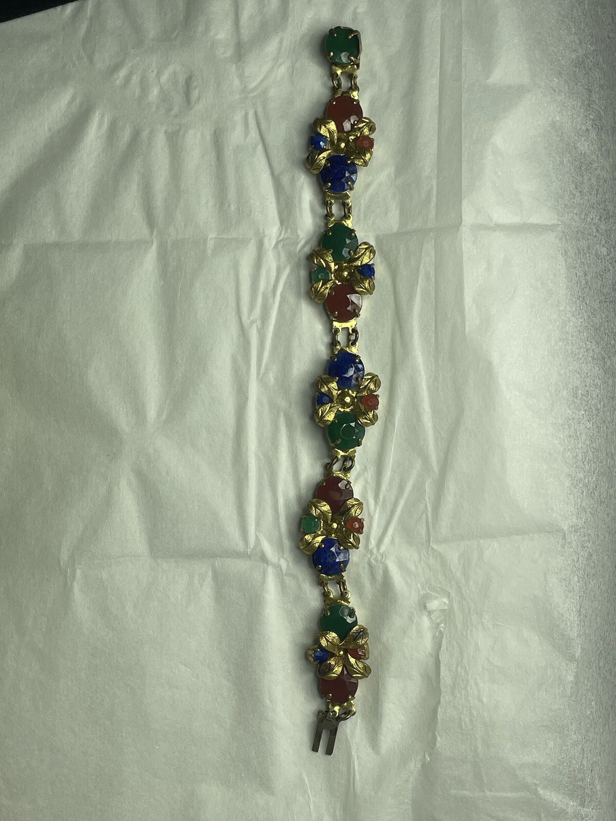 Vintage 1930’s Faceted Czech Glass- Gilt Metal Faux Gemstone SIGNED