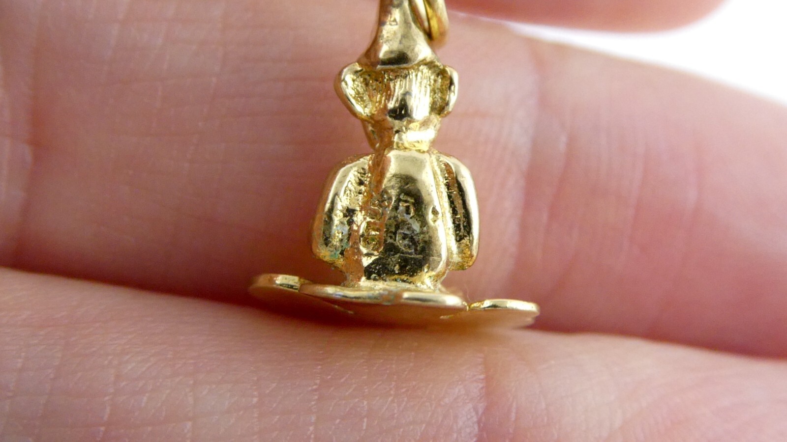 Vintage Gilt Sterling Silver Sitting Elf or Leprechaun Shamrock Pendant Charm