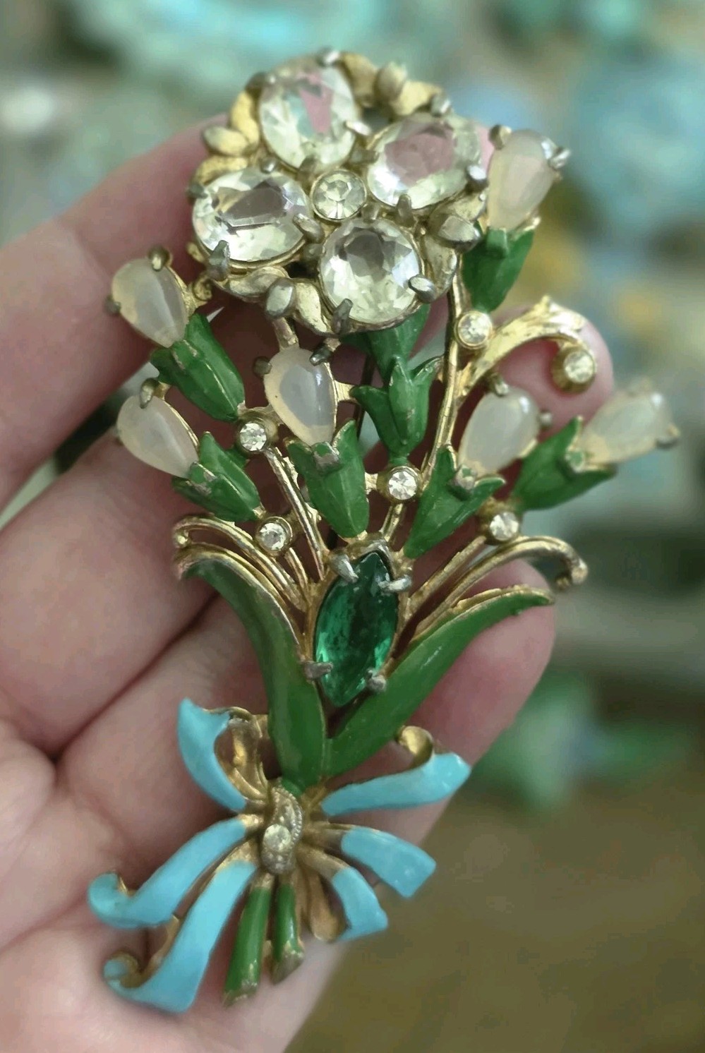 Deco Unique Floral Brooch Faux Moonstone