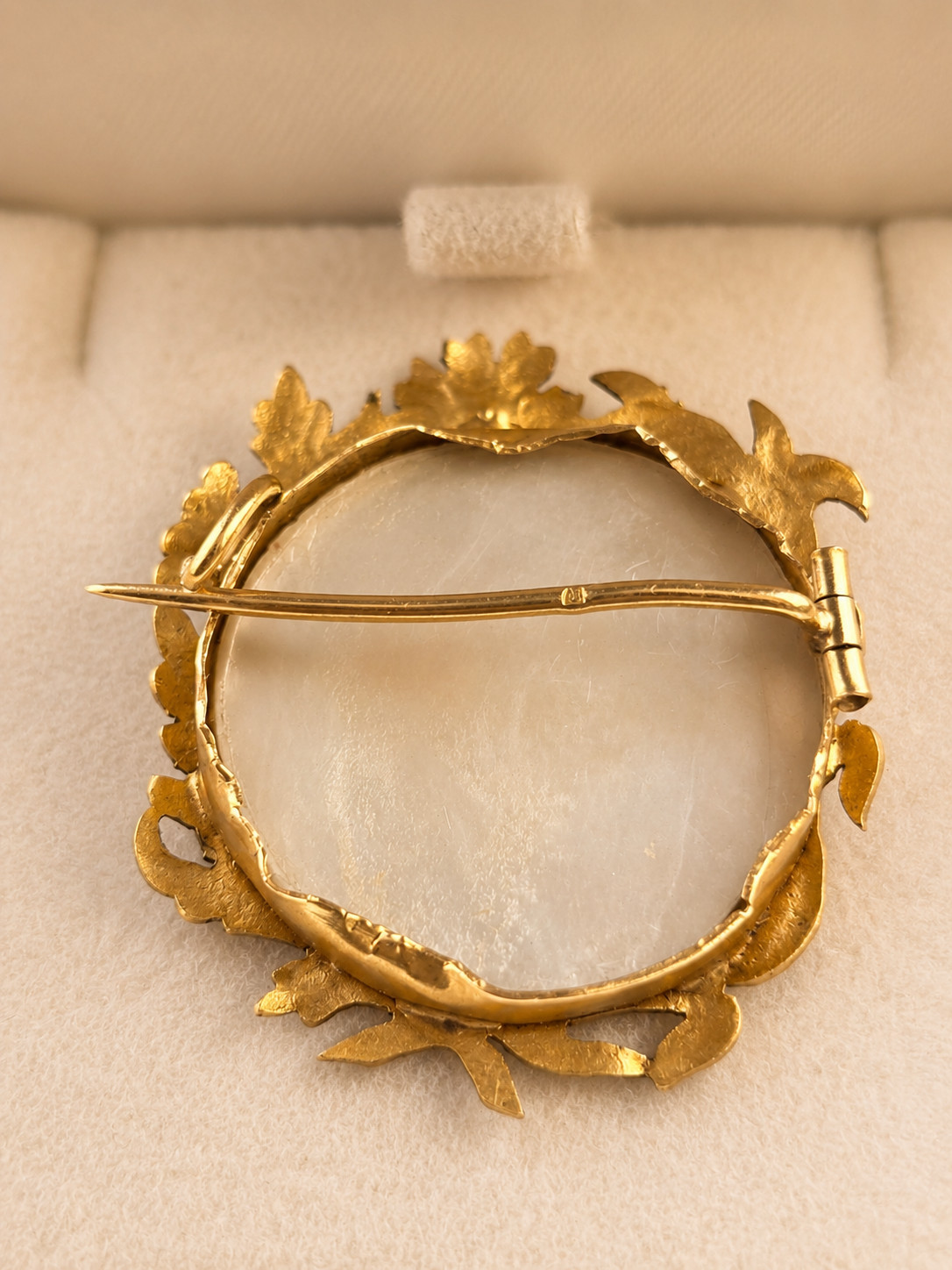 Antique 18K Gold Heart Brooch Angel Cherubs Pearl Enamel Mother of Pearl c1900