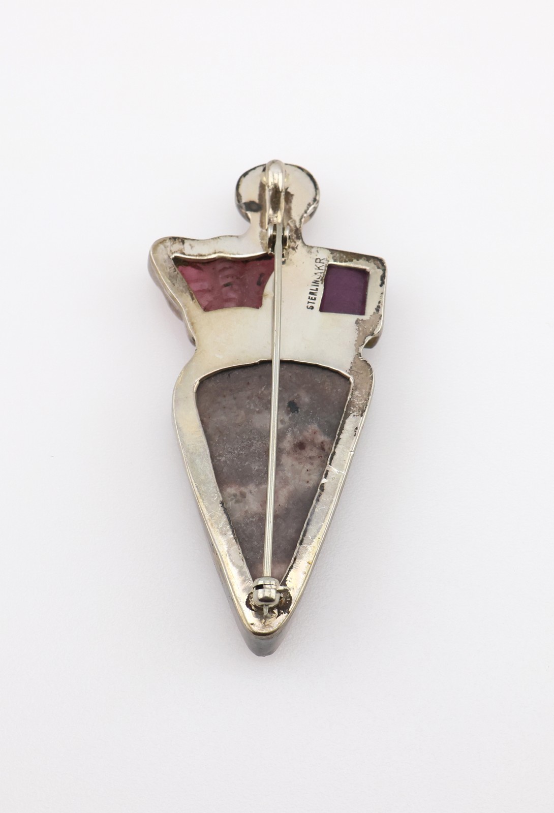 Amy Kahn Russell Sterling Silver Carved Stone & Gemstone Pendant/Pin