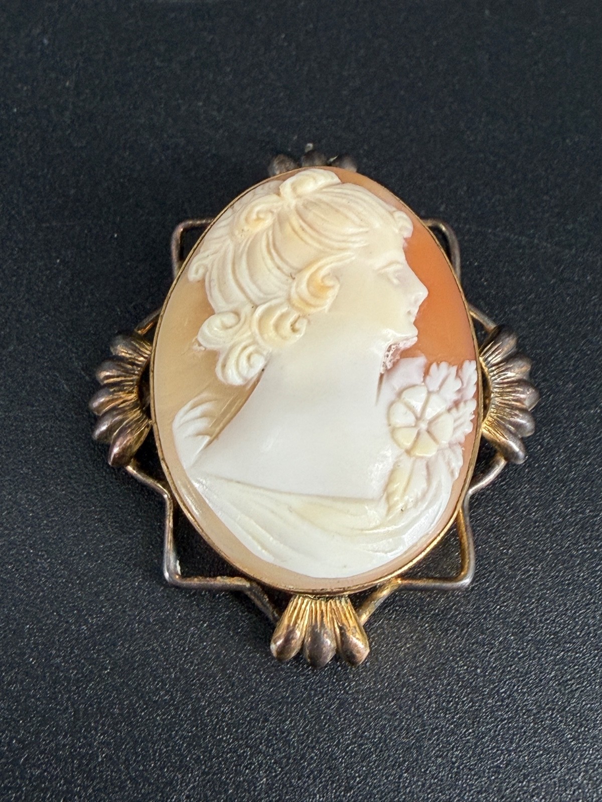 Vintage Shell Cameo Brooch Pendant 12K Gold Filled Lady Portrait Art Deco