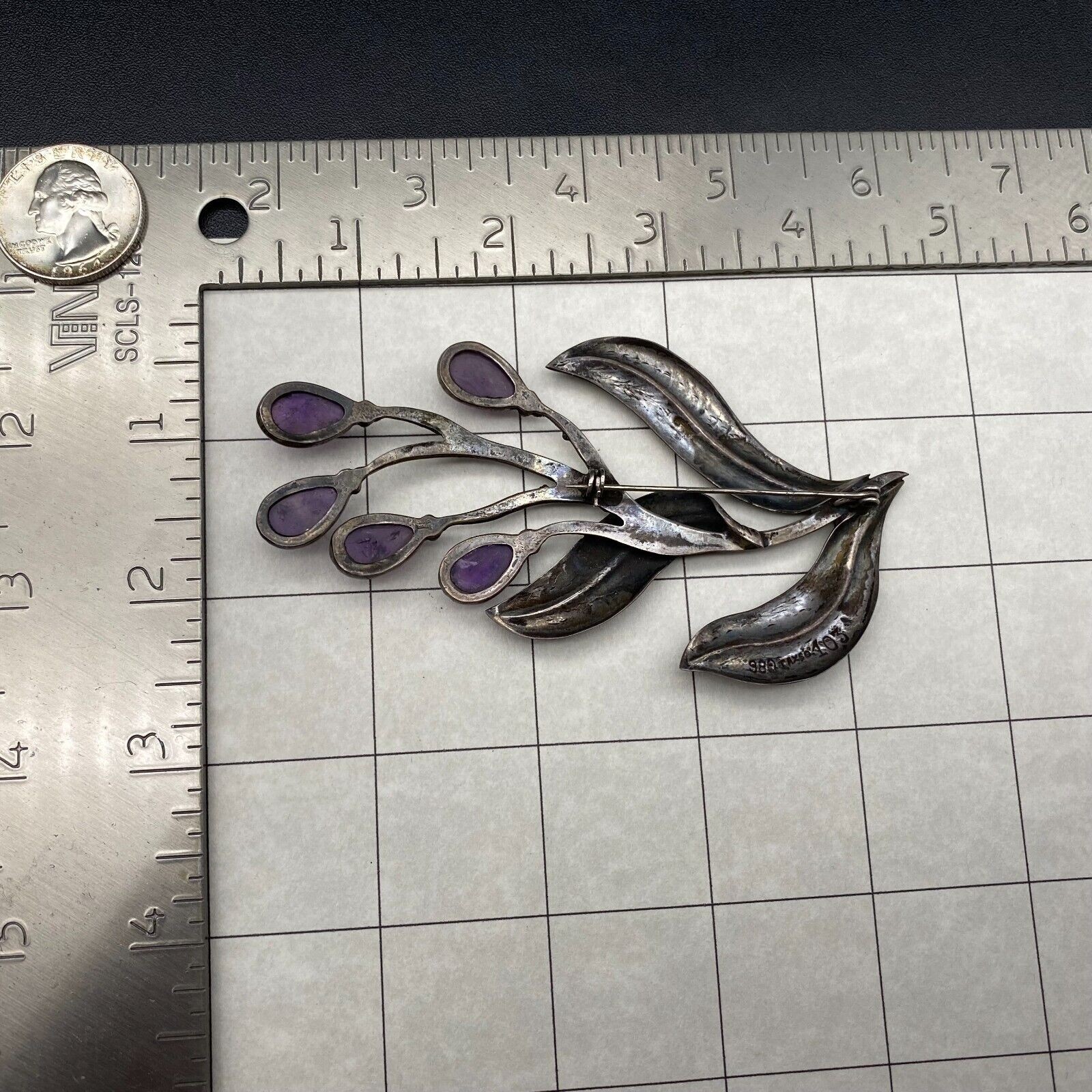Vintage Amethyst 980 Sterling Silver 103 Pin Brooch