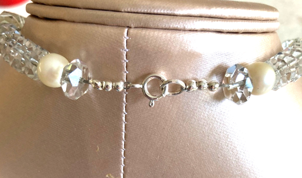 Vtg ROCK CRYSTAL Art Deco Necklace w/Pearls, Amazing Faceted Crystals 100.4grams