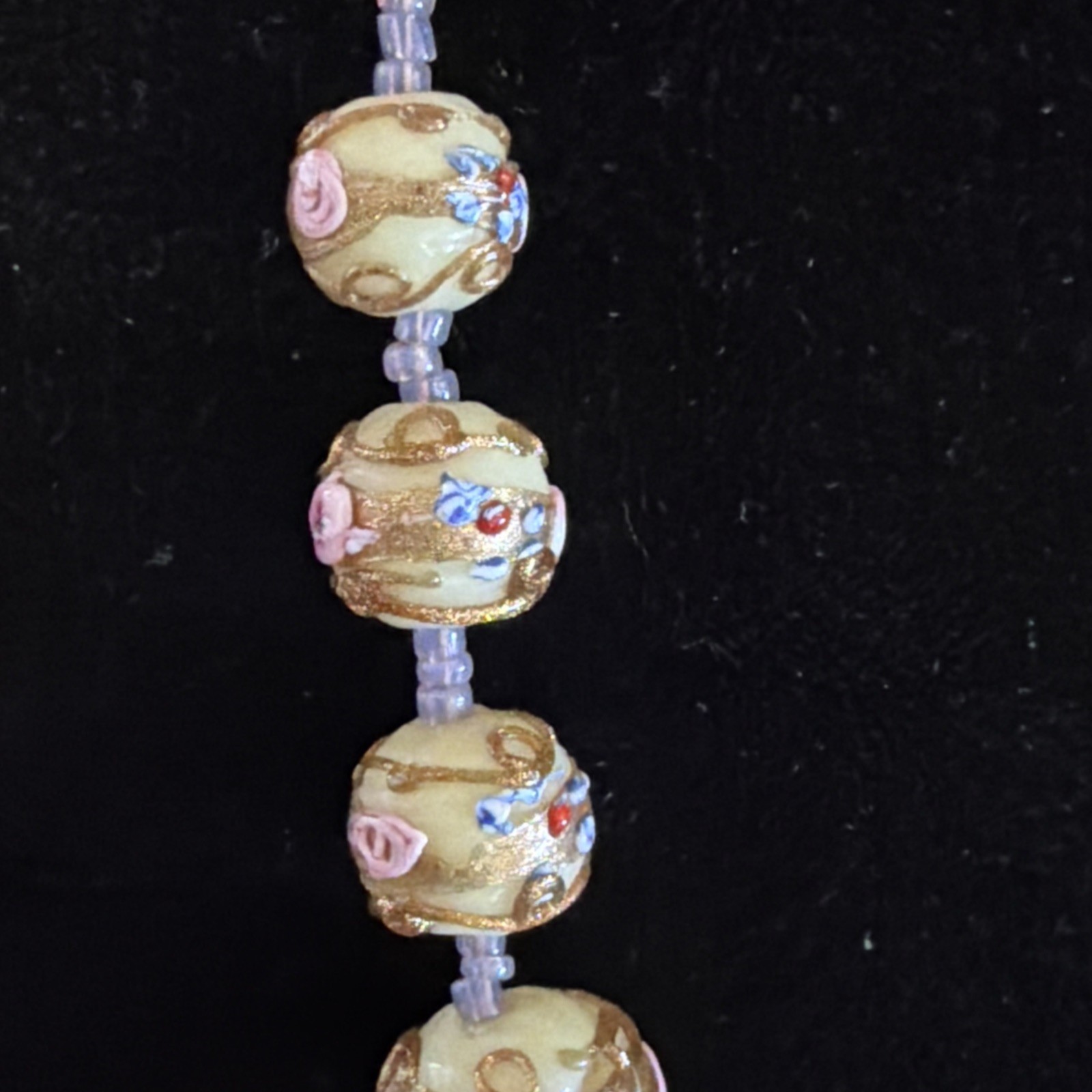 Vintage Murano Venetian Art Glass Necklace, Wedding Cake beads Ivory Gold Pink!