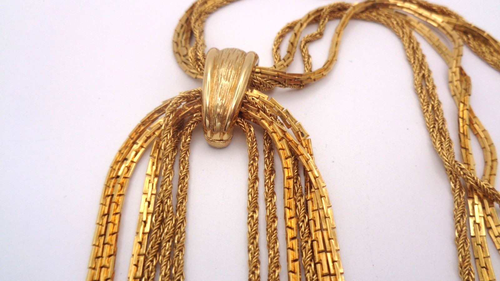 Vintage Monet Multi Strand Gold Tone with Chain Dangle Statement Choker Necklace
